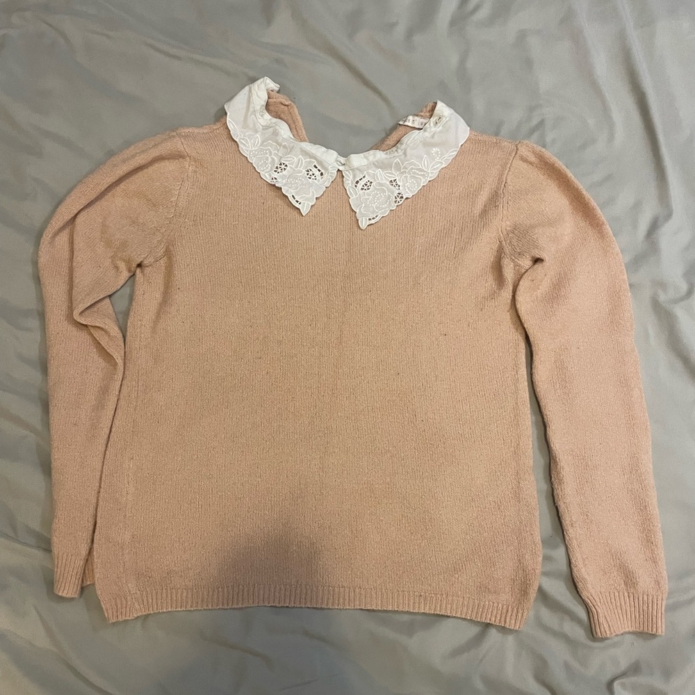 Chic Lace Collar Sweater - Cream